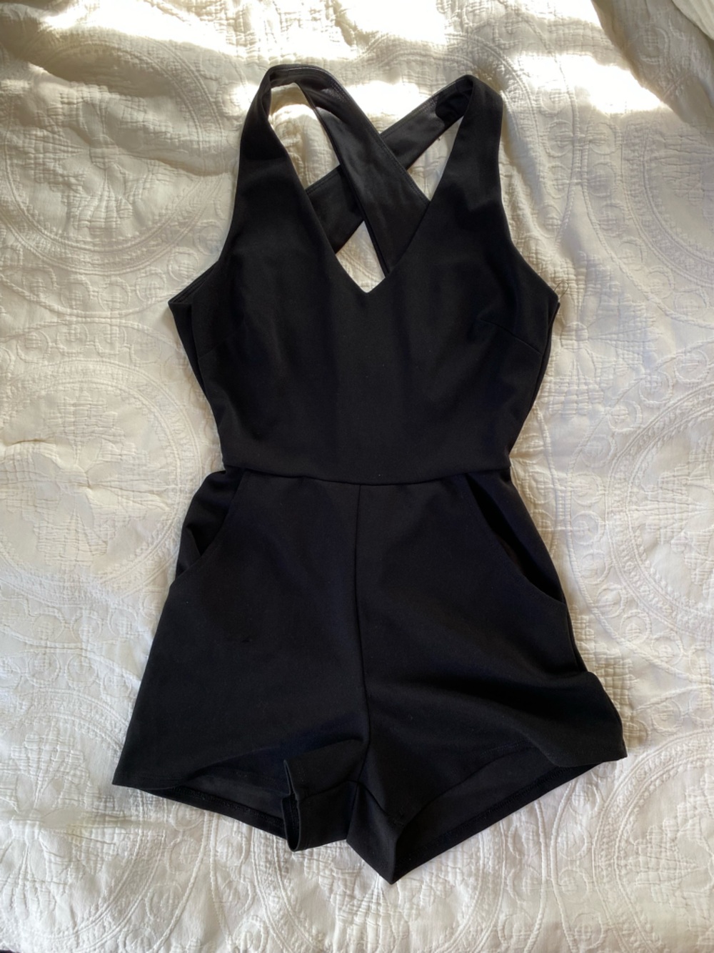 Girls' Black Cross-Back One-Piece Bodysuit Romper